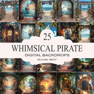 25 Whimsical Pirate Digital Backdrops, Fantasy Pirate Backgrounds, Photography Backdrops, Digital Art, Beach Scenes, Ocean, Sea
