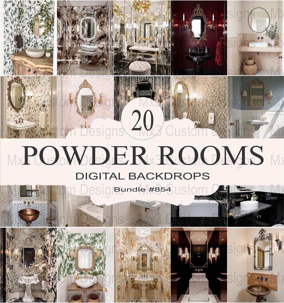 Powder Rooms Digital Backdrops, Realistic Bathroom Photo Backgrounds ...