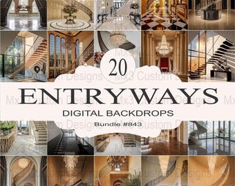 Entryways Digital Photography Backdrops for Photoshoots, Stunning Stairs, Elegant Foyers, Interior Design Photo Props, Virtual Background