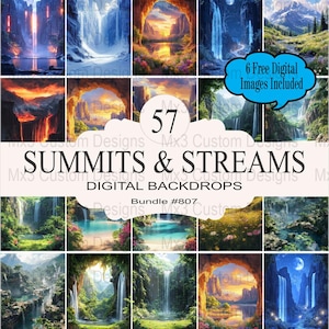 57 Summits and Streams Digital Backdrops Bundle, Scenic Nature Backgrounds, High Resolution Landscape Images, Perfect for Graphic Design