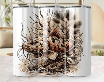 Catfish Tumbler Wrap, Mudcat 20oz Skinny Tumbler Sublimation, Fishing Lake Fisherman PNG File Digital Download, Mountain Trip Season