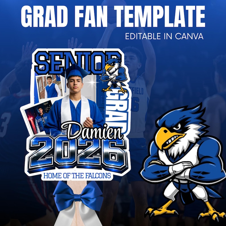 Grad fan template featuring a basketball player, 2026, and "Damien".