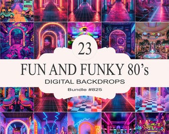 Fun 80s Digital Backdrops, Retro Digital Backgrounds, 1980s Party Backdrops, Colorful Digital Backdrops, Neon Digital Backgrounds
