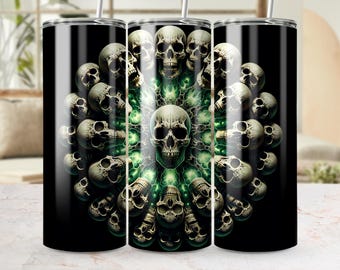 Spooky Skulls 20 oz Digital Tumbler Wrap, Seamless Skeleton Design, Halloween Sublimation, Gothic Digital Download, Tumbler Design