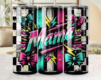Checkered Mama Tumbler Wrap, Retro Grunge Mom 20oz Skinny Sublimation Tumbler Design, Mother's Day Digital Download PNG