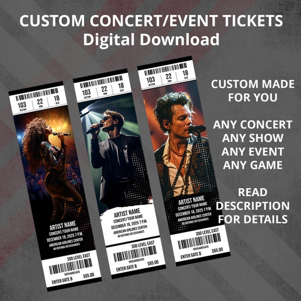 Concert Custom Tickets, Customized Digital Event Ticket, Personalized Concert Tickets, Event Custom Tickets, Show Tickets, Sports Tickets