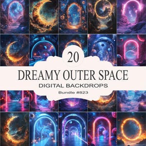Outer space digital backdrops, dreamy galaxy backgrounds bundle, cosmic photography backdrops, space themed designs, 20 pack bundle