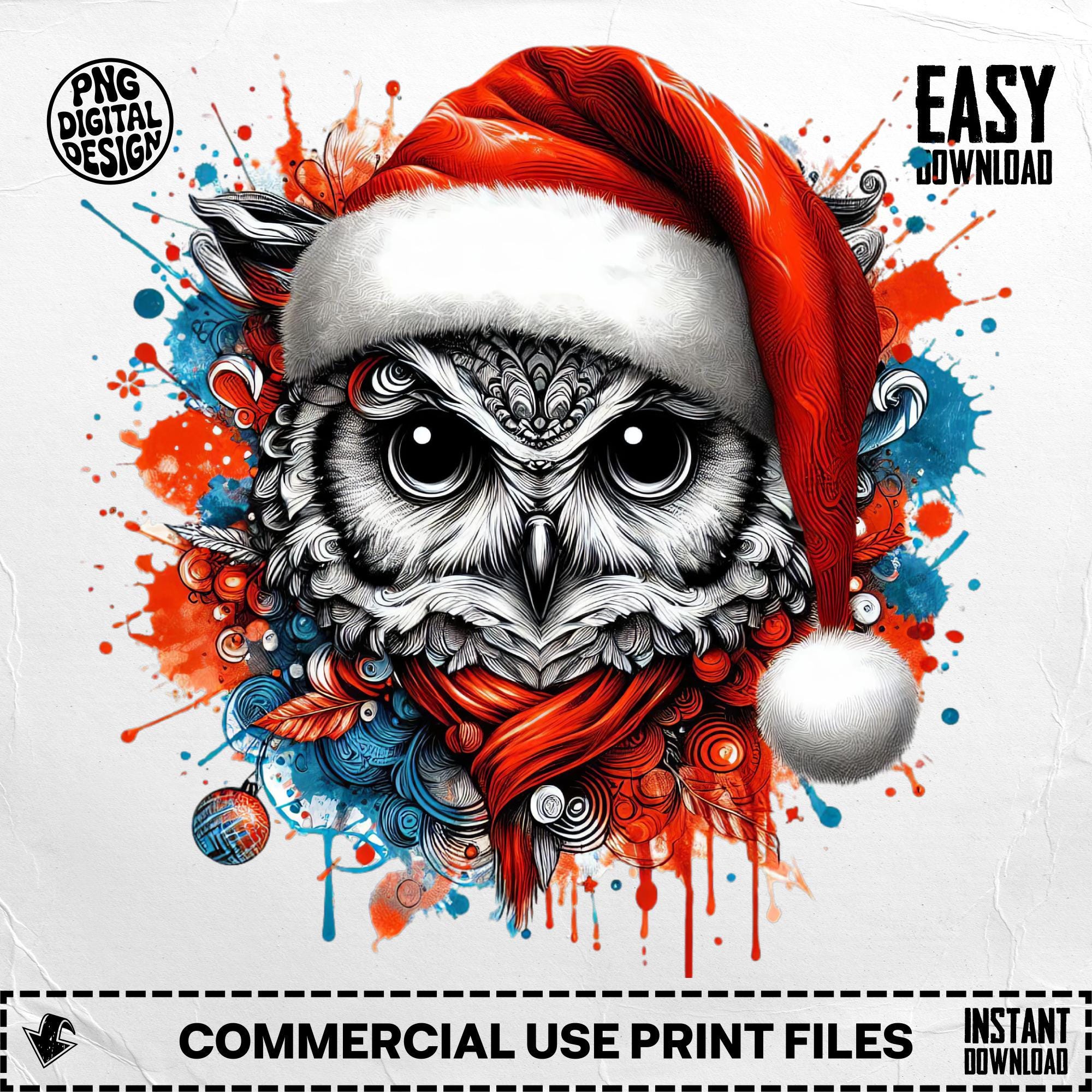Christmas Owl Digital Art, Santa Hat Owl, Holiday Animal Graphic, Cute Owl PNG, Festive Owl Clipart,
