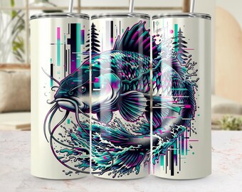 Catfish 20 oz Tumbler Wrap, Lake Mudcat Seamless Design, Fishing Trip Tumbler Skin, Mountain Fisherman Sublimation PNG, Digital Download