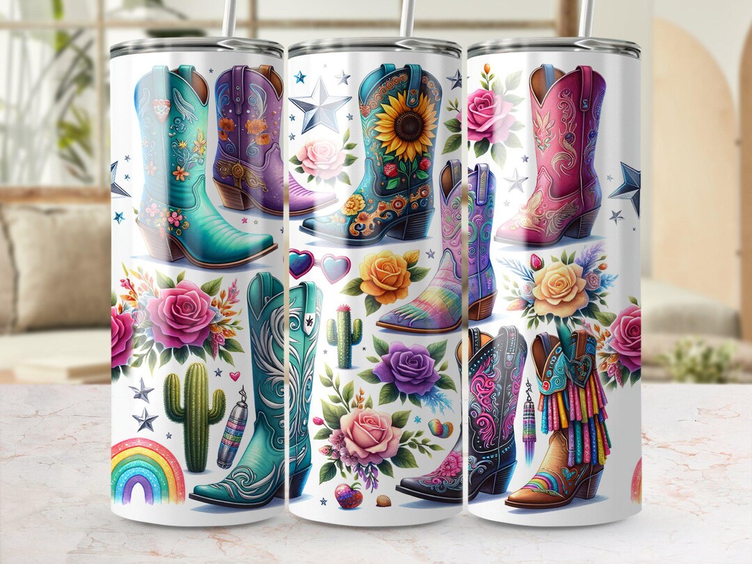 Western Cowboy Boots Digital Download, Floral Seamless Tumbler Wrap ...