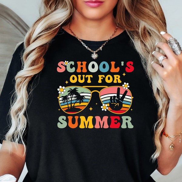 Chemise d'été pour la sortie des écoles, chemise Happy Last Day of School of School, cadeau chemise rétro vacances d'été pour professeur, fin d'école t-shirt assorti pour ados