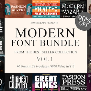 Modern Font Bundle |  65 Fonts,   Modern Font, Display Font, Cricut Font , Font Bundle For Logo, Clothing, Apparel