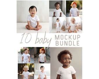 10 Baby/Peuter Mockups, Baby Mockup, Peuter Mockup, Wit slaappak Mock-up, Mixed Race Modellen, Diverse Model Foto Peuter Tee Mockup