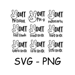 ピース アウト スクール SVG、学校最終日、ピース アウト グレード、ピース アウト キンダーガーテン SVG、ピース アウト SVG、学校、学校最終日 SVG、クリカット