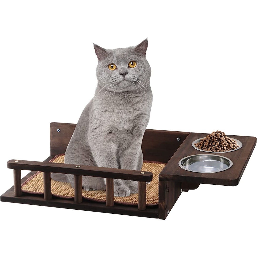 Wooden Corner Cat Shelf, Wall Mounted Cat Shelf, Shelf With 2 Elevated