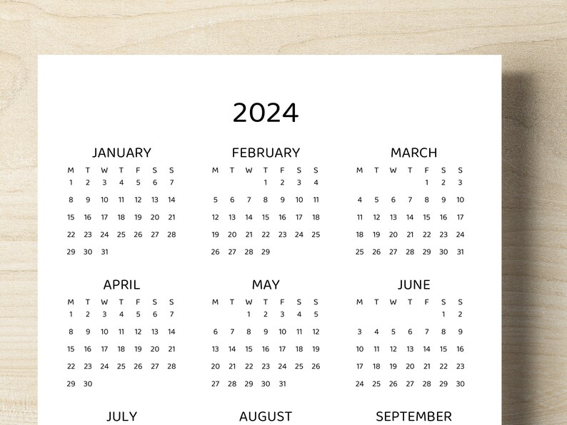 2024 Calendar Year at a Glance. 2024 Calendar Printable. 2024 Calendar