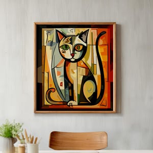 Cubist Cat Wall Art, Modern Abstract Cat Print, Digital Download, Pet Lover Gift, Printable Art, Instant Download, Animal Art Poster