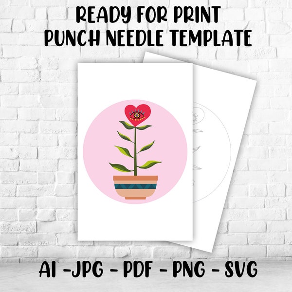 Punch Needle Template, Heart Eye Punch Needle Pattern Pdf, Png Pattern, Yarn Art Svg, Digital Download, Printable Embroidery Template