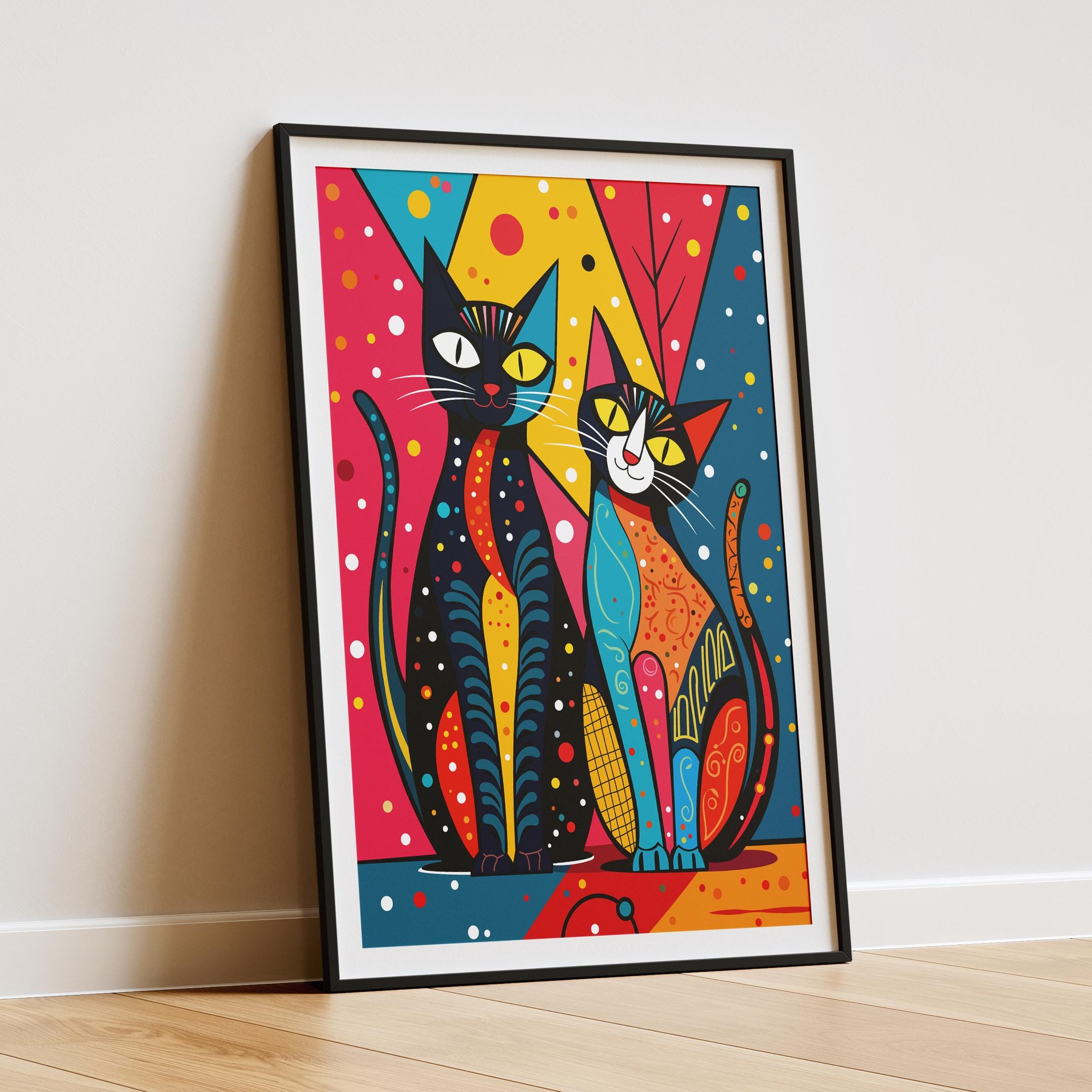 Printable Whimsical Cat Wall Art | Two Cats Pop Art Poster | Colorful ...