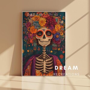 Portrait squelette gardien Muertos Celebration grand-mère cadeau Impression d&#39;art Le jour des morts Halloween Impression d&#39;art mural Art mural mexicain Art abstrait