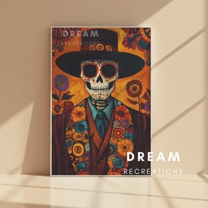 Eclectic Calavera Halloween Painting Mexican Folk Gift Art Print Day of Dead Halloween Wall Art Print Mexican Floral Colorful Wall Decor