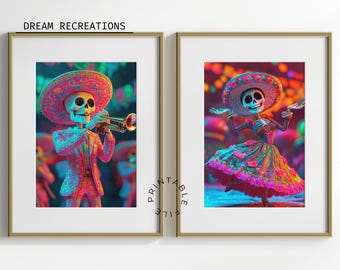Decorazioni rosa per Halloween / Quadro con scheletro / Stampa divertente con scheletro / Poster di Halloween / Download digitale
