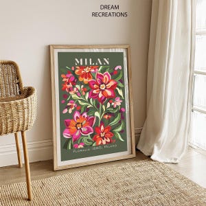 Milan Travel Poster | Vintage Inspired Floral Wall Art, Elegant Abstract Painting Milano | European Art Print| Stylish Decor Modern Wall Art