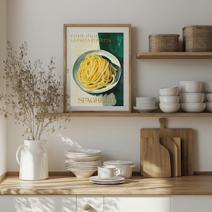 Spaghetti Vintage Wall Art food canvas painting wall Print Aesthetic Boho Italia Speghetti Plate Digital Download Green Painting Wall Art
