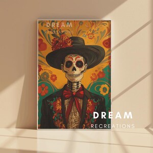 Skeleton in Suit Halloween Gift Day of the Dead Printable Wall Art Colorful Calavera Digital Mexican Folk Art Decor Halloween Gift Print