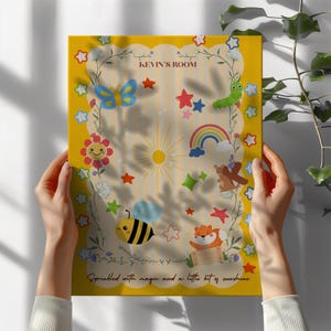 Custom Kids Wall Art kids room Colour Pop Wall Decor Flower Bee Bright Nursery Kids Wall Art Print Gifts for him her Fun Room Illustration