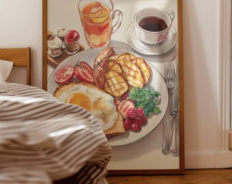 Breakfast Kitchen Print Food Poster Aesthetic Dining Room Wall Art Coffee Shop Decor Vintage Cafe Still Life Print