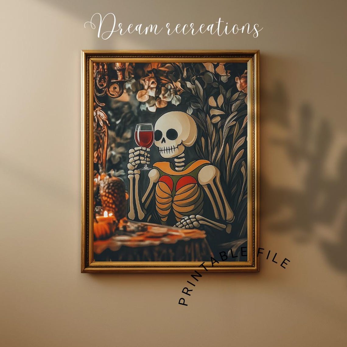 Skeleton Drinking Wine Wall Art | Gothic Bar Decor | Dark Academia ...