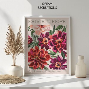Pink Italy Floral Wall Art Italian Inspired Summer Bloom Print, Elegant Botanical Painting Orange Flower Floral Pattern Italy Wall Print