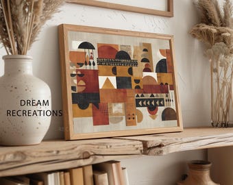 African Inspired Wall Art | Earth Tone Geometric Poster | Tribal Abstract Print | Terracotta Boho Decor | Modern Ethnic Pattern Art