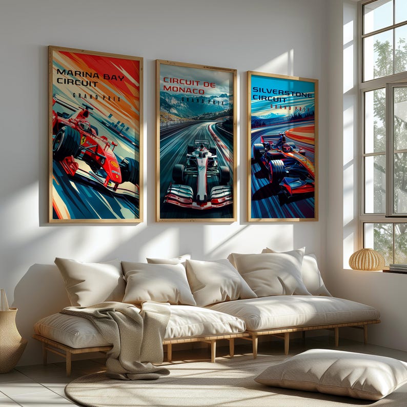Formula One Car Racing Poster F1 Poster Circuit Set of 3, Formula 1 Wall Art, F1 Digital Poster ...