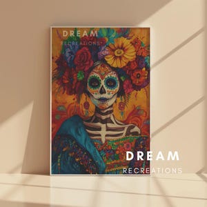 Colorful Catrina Sugar Skull Art Print Dia de los Muertos Woman Portrait Mexican Halloween Wall Decor Calavera Festival Digital Art