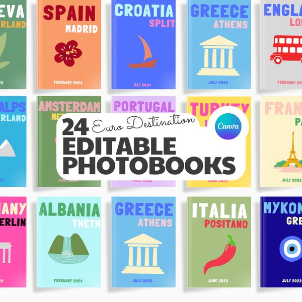 24 Álbum de fotos de Assouline Destino de Europa Plantilla personalizada de libro de viajes en euros con diseño de portada de álbum: cree su propia idea de regalo única