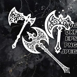 Archivos de corte SVG de hachas de batalla (svg dxf png eps jpeg) Silhouette y Cricut, scrapbooking digital, fabricación de tarjetas, corte de papel, bricolaje con CNC y láser