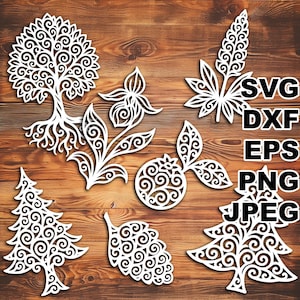 Fichiers coupés élégant Maine Flora SVG (svg dxf png eps jpeg) Silhouette & Cricut, scrapbooking numérique, fabrication de cartes, papier découpé, CNC, laser