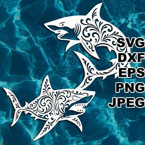 Fichiers coupés en filigrane Requin Mako (svg dxf png eps jpeg) Silhouette & Cricut, scrapbooking numérique, fabrication de cartes, papier découpé, CNC, laser
