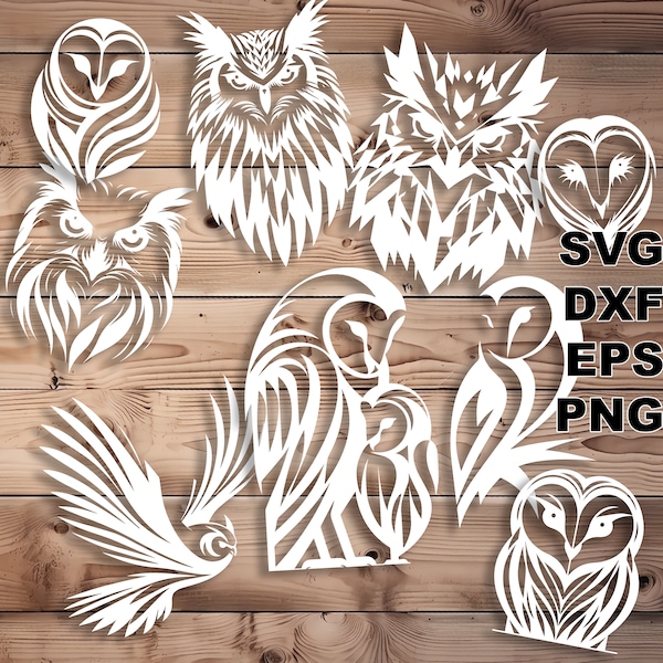 Owl SVG cut files (svg dxf png eps) vinyl and paper cut, CNC, laser cut svg file, avian decor DIY