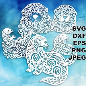 Fichiers de coupe complexes loutre de mer SVG (svg dxf png eps jpeg) Silhouette & Cricut, scrapbooking numérique, fabrication de cartes, papier découpé, CNC / laser DIY