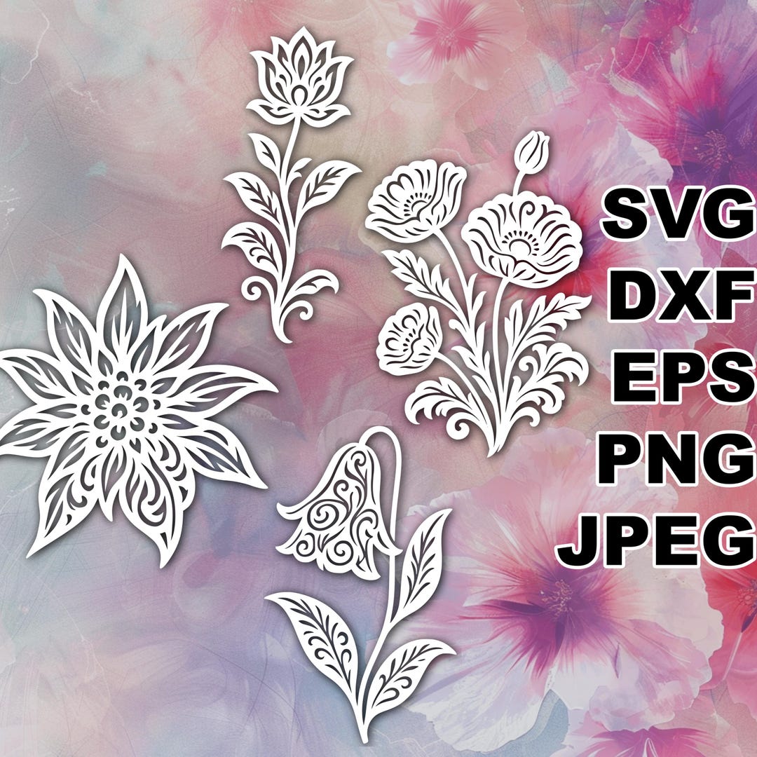 Filigree German Flowers SVG Cut Files (svg Dxf Png Eps Jpeg) Silhouette ...