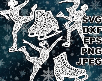 Filigree Ice Skating SVG cut files (svg dxf png eps jpeg) Silhouette & Cricut, digital scrapbooking, card making, paper cut, CNC, laser