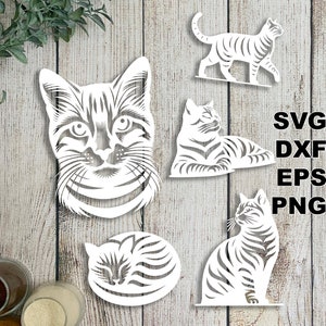 Tabby Katze SVG schneide Dateien (svg dxf png eps) Silhouette & Cricut, digitales scrapbooking, Kartenherstellung, Papierschnitt svg datei, Haustier DIY