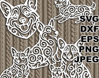 Archivos de corte SVG de Corgi elegante (svg dxf png eps jpeg) para Silhouette y Cricut, scrapbooking digital, creación de tarjetas, corte de papel, CNC y láser (DIY).