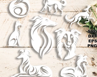 Pliki do cięcia Silken Windhound SVG (svg dxf png eps) Silhouette i Cricut, cyfrowe scrapbooking, tworzenie kartek, plik cięcia papieru svg, zrób to sam dla zwierząt