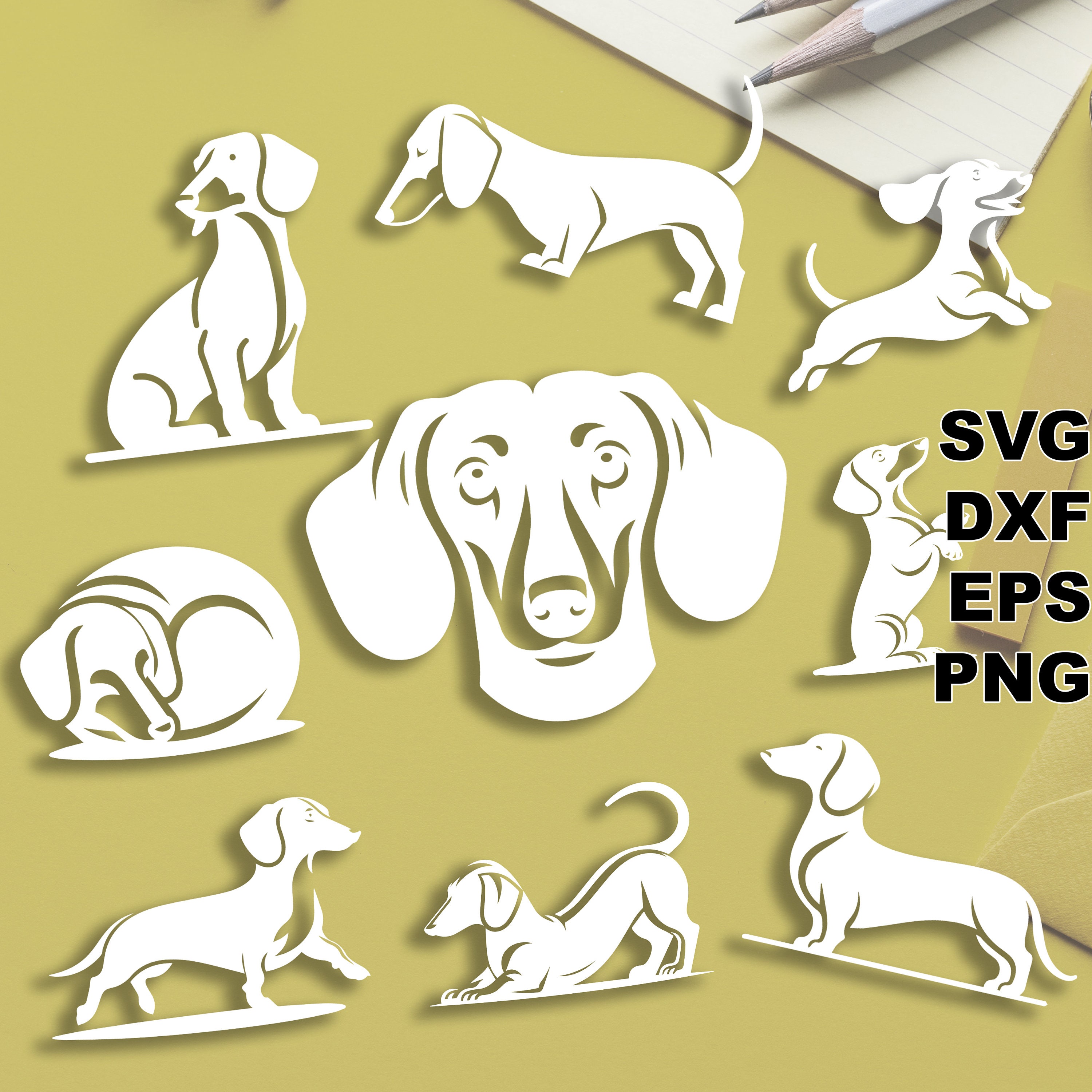 Dachshund Weiner dog SVG cut files (svg dxf png eps) Silhouette & Cricut, digital scrapbooking, card making, paper cut svg file, pet DIY
