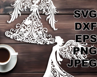 Elegant Angels SVG cut files (svg dxf png eps jpg) Silhouette & Cricut, scrapbooking, laser engraving, CNC, paper cut vector file, DIY
