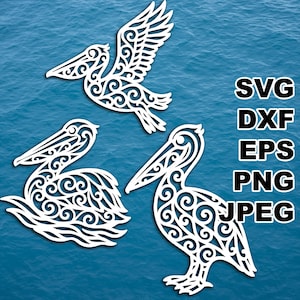 Eleganti file di taglio SVG di pellicani (svg dxf png eps jpeg) Silhouette e Cricut, scrapbooking digitale, creazione di biglietti, taglio della carta, CNC e laser fai da te